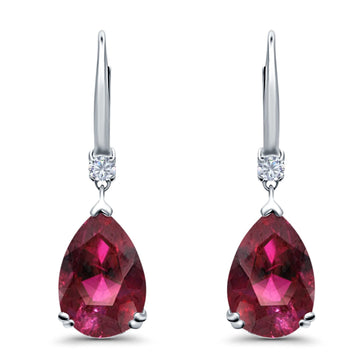 Pear Shape Dangling Leverback Earrings Wedding Simulated Ruby CZ 925 Sterling Silver (22mm)